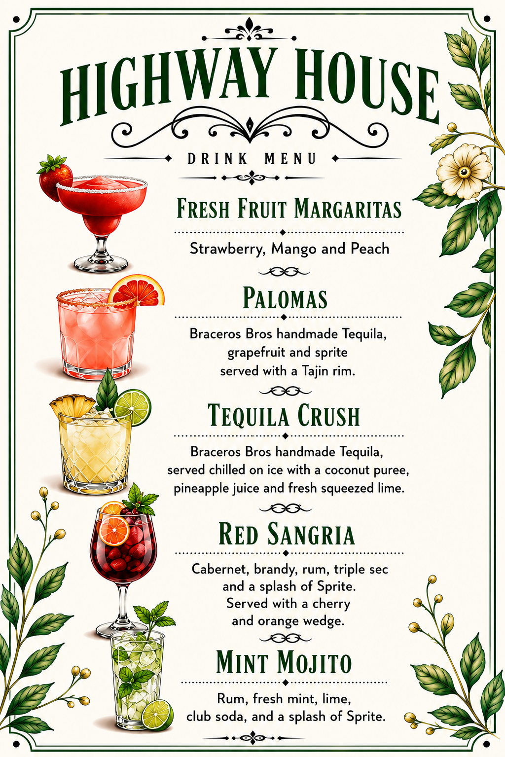 Highway House Drink Menu